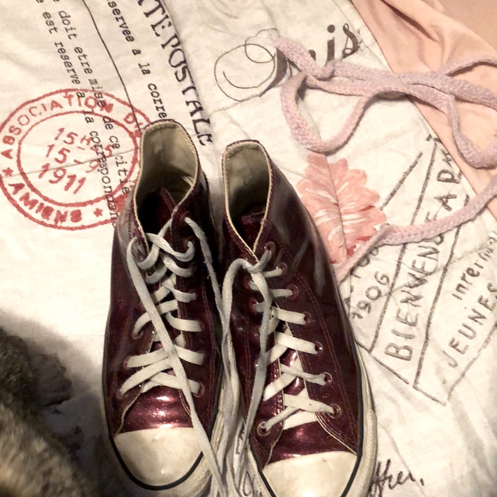 Glittery red high top chuck Taylor’s
